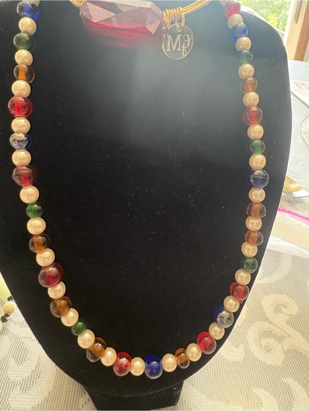 Multicolor Glass & Pearl Bead Bracelet